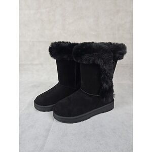 NEW SO Sophia Girls Size 13 Winter Boots Black Faux Fur Lining Easy‎ On